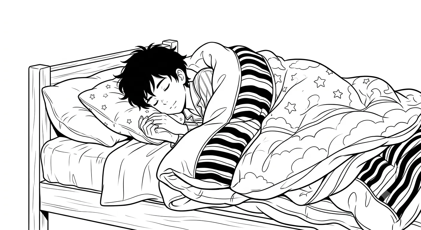 Boy sleeping figure in bed