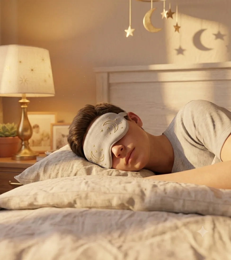 Illustration of boy sleeping on bed