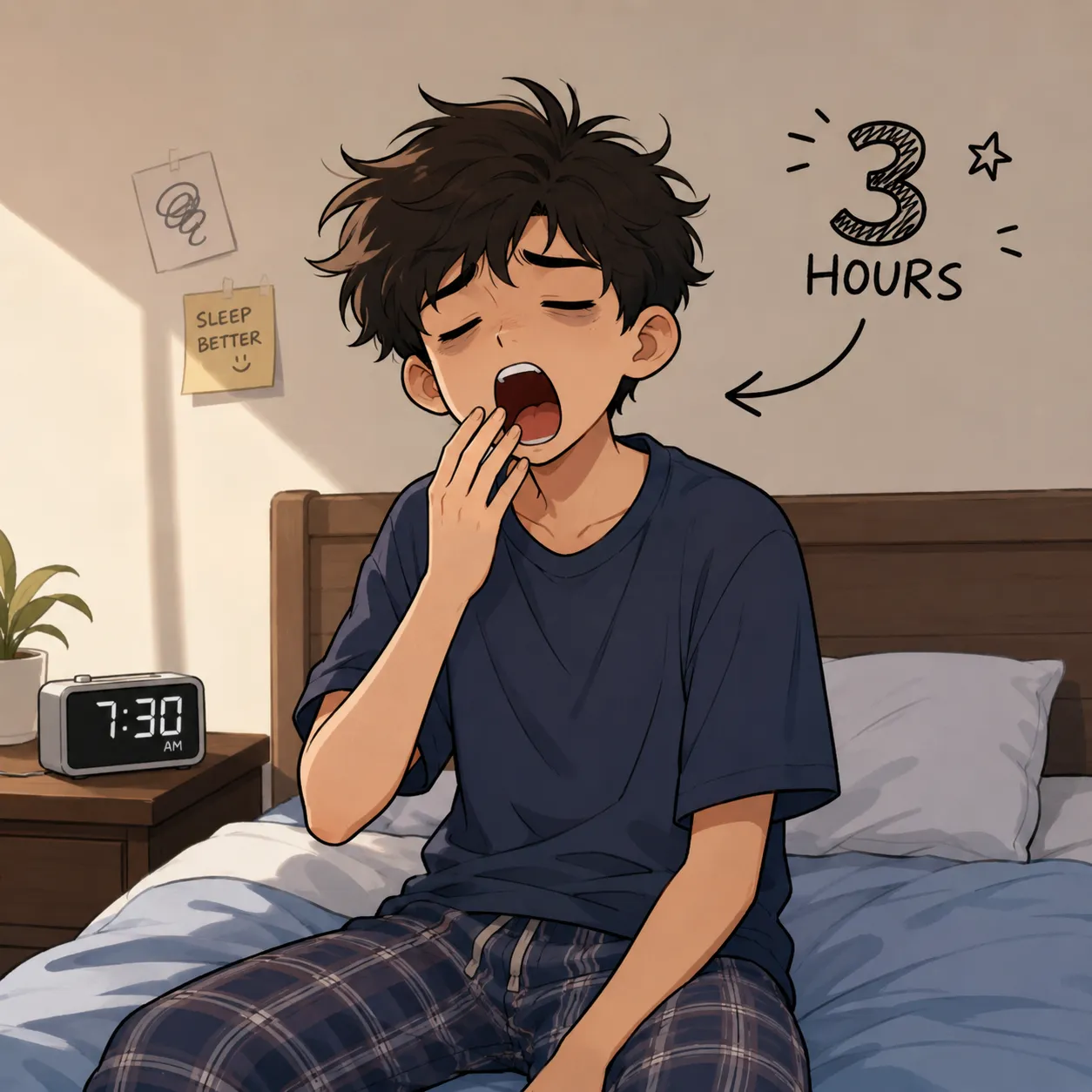 Tired morning in a bedroom